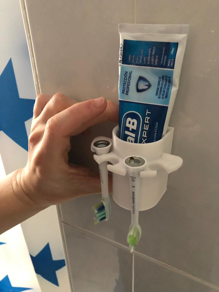 Vægmonteret Holder til Tandpasta og 4 Philips Sonicare Tandbørstehoveder