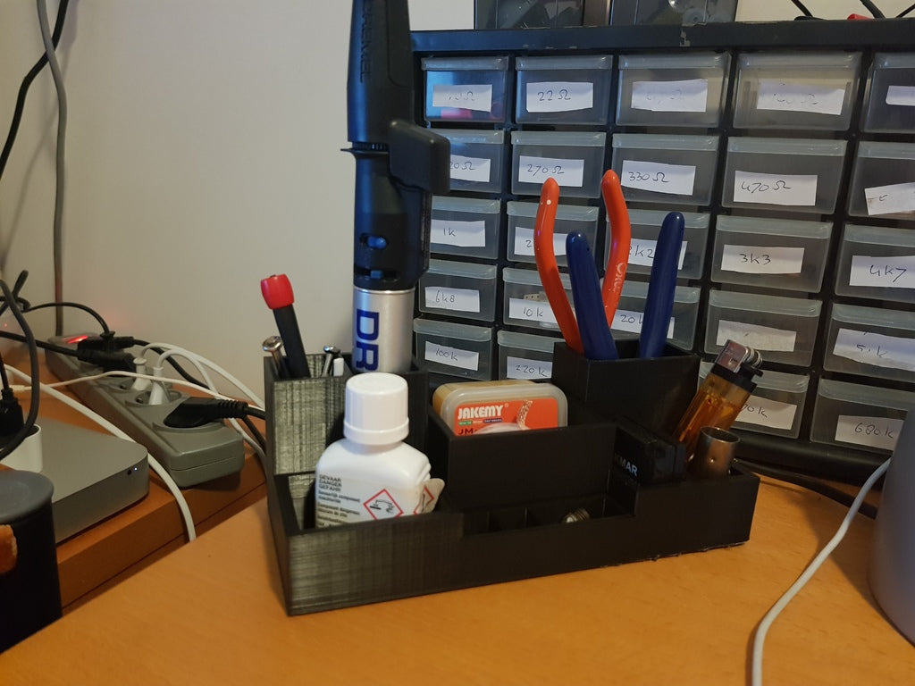 Lille Værktøj Skrivebords Organizer med Låg til Elektronik og Loddeudstyr