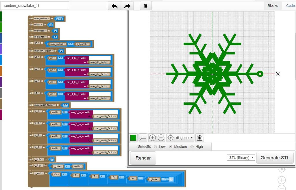 Random Snowflake Generator v11 Ornamenter og Øreringe