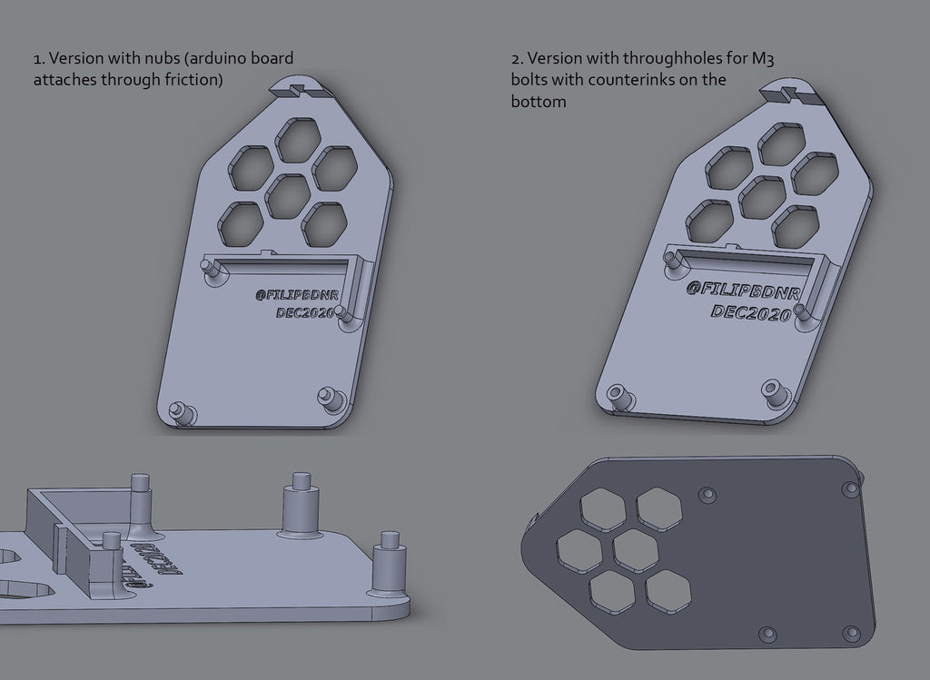 Arduino Uno og Stor Breadboard Holder (2 versioner: Med nubber og M3 skruehuller)