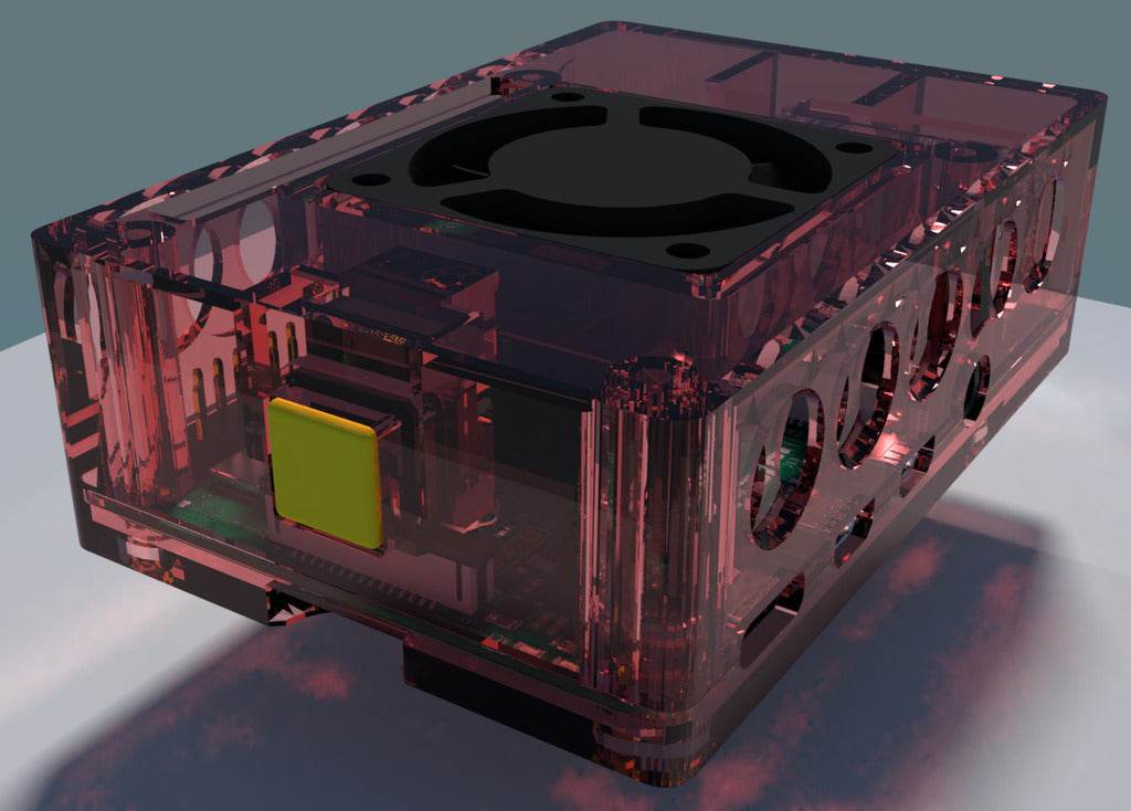 Raspberry Pi 4-kabinet med knap og ventilator